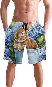 [XYMZR] Rabbit Floral Basket Men's Swim Trunks Quick-Dry Bathing Suit Swimming Board Shorts S