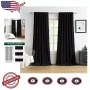 Soft Black Velvet Drapes 96-Inch Long - Noise Reducing Window Treatment Set