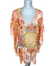 Cynthia Rowley Multi Brown Floral w/Elastic waist Caftan Cover Up, One SZ, NWT