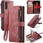 [ELEPIK] for Galaxy S24 FE Wallet Case with Card Holder, Kickstand, Wristlet for Women Men, Durable PU Leather Magnetic Wallet Phone Case for Samsung Galaxy S24 FE, Elegant Red