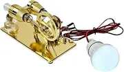 Hot Air Stirling Engine Electricity Generator Model with Bulb Dollar Flywheel Design Science Experiment with CNC Aluminum Alloy Base DIY Education Toy for Teacher Adults School Office Decor Gold