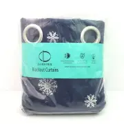 Lordtex Christmas Snowflake Navy Blue 52" x 84"Blackout Curtains
