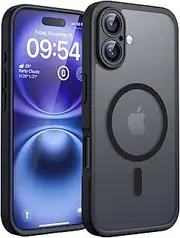 [TOCOL] 3 in 1 Magnetic for iPhone 16 Case Upgraded Full Camera Protection Compatible with Magsafe 16FT Drop Protection Translucent Matte Back Bumper Phone Cover 6.1-Inch（Black）