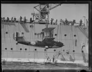Plane being hoisted onto the H.M.A.S Albatross NSW 16 January 1930 2 Old Photo