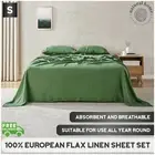 Natural Home European Flax Linen Flat Fitted Sheet Pillowcase Set Olive Single
