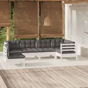 6 Piece Garden Lounge Set with Cushions White Pinewood vidaXL