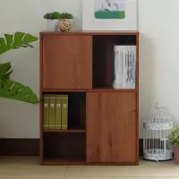 在飛比找momo購物網優惠-【EASY HOME】雙門四格可堆疊收納書櫃-胡桃色(收納櫃
