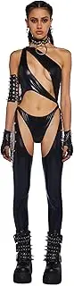 [Dolls Kill] Prism Moonwalk Cut-Out Catsuit by Club Exx – Holographic Metallic Catsuit with Draped Chains & Cheeky Fit