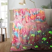 Unicorn Glow in The Dark Blanket, Flannel Cozy Glowing Blanket Throw Blanket for Couch, Personalized Blanket Soft Blanket Fluffy Rainbow Blanket for Girls Children Toddlers Travel Car, 40"x60"(Pink)
