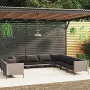 Patio Sets 9 Piece Garden Lounge Set with Cushions Poly Rattan Dark Grey