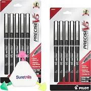 Suretails Precise V5 Capped Liquid Ink Roller Pen, 1.6 Oz, Fine 0.5mm, 5-Pack, Black, Bundled Multicolor Highlighter Pen | Smooth Writing, Capped Design, Fade-Resistant [Pack Of 2]