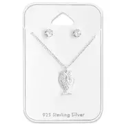 Silver Owl Pendant Necklace Set
