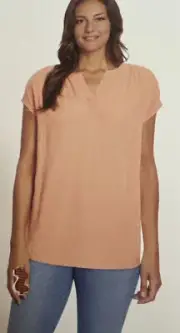 Nine West Women's Cap Sleeve V-Neck Fashion Top Shell Coral Size Medium 59.50