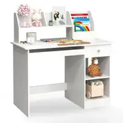 Babyjoy Wooden Study Desk Student Computer Workstation w/Hutch & Bookshelf Children Writing Table White