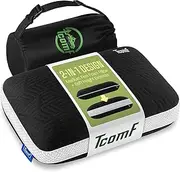 TCOMF Camping Pillow: Dual Cover, Memory Foam Travel Pillow, Medium Firm Camp Pillow, Camping Pillows for Sleeping, 5 Layers for Support, Small Travel Pillow,Small Portable Pillow 10x16 Inches (Black)