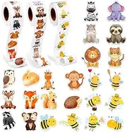 Animal Stickers 1500Pcs(3 Roll 2.5cm/1inch) Reward Stickers Honeybee Elephant Deer Owl Lion Tiger Zebra, etc Cartoon Teacher Motivational Sticker for Kids Party Decoration Children School Supplies