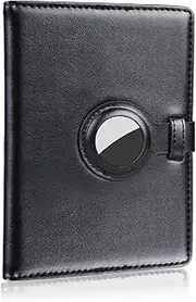 [BYINGWD] Airtag Passport Holder Airtag Black Genuine Leather Passport Wallet Passport Covers and Vaccine Card Holders with Airtag Holder Case for Unisex Adult, Black, Minimalist