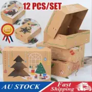 12 Pcs Christmas Cookie Gift Boxes Favors Boxes Clear Window Kraft Paper Box AL