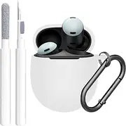 [GARTOO] for Google Pixel Buds Pro & Buds Pro 2 Case Cover with Cleaner Kit, Soft Silicone Shockproof Protective Case Skin with Keychain for Men Women, White