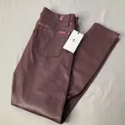 NWT 7 For All Mankind Womens 28 Faux Leather Pants Burgandy Wine Flat Front