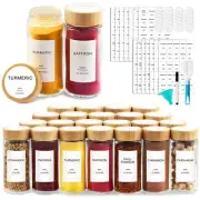 Glass Spice Jars with 398 Labels-4oz 24 Pcs,Round Seasoning Jars with Bamboo