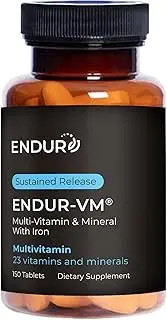 ENDUR-VM Multi Vitamin Contains 23 Vitamins and Minerals, With Iron, Sustained Release, 150 Tabs