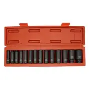 T&E Tools 98413L 14pce 1/2" Drive Deep Metric Impact Socket Set