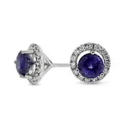 4.0mm Blue Sapphire and 0.14 CT. T.W. Diamond Frame Earrings in Sterling Silver