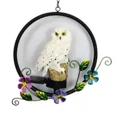 LED Solar Owl Shape Night Light Hanging Lamp for Courtyard Decoration white