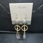 CAROL DUPLAISE Light Purple Lucite Rhinestone Dangling Pearced Earrings. 3493