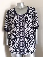NEW PLUS Women's JM Collection EMBELLISHED TOP BLOUSE TUNIC Size XXL Navy/White
