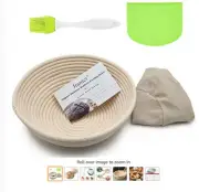 Round Bread Banneton Proofing Basket with Linen Liner Cloth Green Brush Scraper