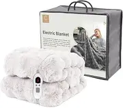 CasaClara Electric Heated Blanket 160x130cm - 6 Heat Settings, 9-Hour Timer, Washable Minky Plush, Soft & Cozy, Warm, Overheat Protection, Certified Electric Throw for Bed & Couch (Snow Pearl)
