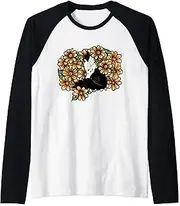 [caterpillar] Tuxedo Cat Daisies Raglan Baseball Tee