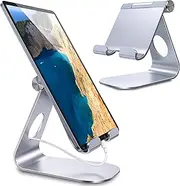 RKINC Universal Tablet Stand, Adjustable Tablet Holder, Desktop Stand Dock Compatible with New iPad 2022 Pro 11/12.9/9.7/10.5/ Air Mini 2 3 4 5 6, Samsung Tab, Lenovo Tab Other Tablets (Silver)
