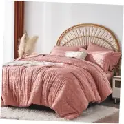 Size Comforter Set 7 Pieces,Boho Tufted Bedding Comforter Sets in King Pink