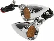 TDR 1 pair Chrome LED Metal Motorcycle Bullet Turn Signal Indicator Light 10mm Universal Fit For Motorcycles