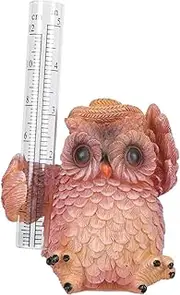 Resin Owl Statue Garden Ornament with Rain Gauge for Home Decor Yard Decor