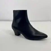 Clarks Women's Teresa Fashion Boot Black Leather 7M Block Heel Trendy Point Toe