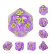 NEW RPG D&D Role Playing Dice Set of 7 - Pearl Light Purple - green inking