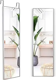 LVSOMT Full Length Mirror 120x37 cm, Wall Mounted Mirror, Over The Door Mirror with 2 Hanging Hooks, Full Body Mirror, Back of Door Mirror for Bedroom Entryway, Bedroom, Living Room (Silver)