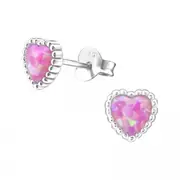Silver Round Opal Stud Earrings