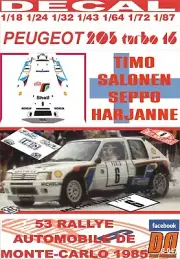 DECAL PEUGEOT 205 TURBO 16 T.SALONEN R.MONTECARLO 1985 3rd (09)