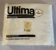 Vintage Ultima by Stevens No Iron Percale White King Fitted Sheet White USA NEW