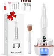 12 in 1 Electric Nail Drill Machine, Portable Electric Nail File Kit with 18000RPM & Storage Base & Quick Drying UV Curing Lamp, Rechargeable Manicure Pedicure Set for Natural Acrylic Gel