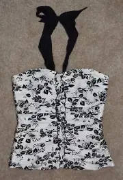 New White House Black Market Corset Top Silk Pleated Ruffle Halter Blouse 0
