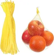 sourcing map 100 Pcs Reusable Mesh Produce Bags, 30cm/12 Inch Washable Net Storage Bags Reusable Grocery Reusable Storage Bags for Fresh Fruit Vegetables Seafood, Yellow, Yellow, 30cm, Bags