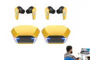 2pcs Wireless Gaming Earbud Bluetooth Headphones with Breathing Light Music Mode Headset-Yellow