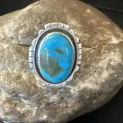 Blue Kingman Turquoise Navajo Sterling Silver Adjustable Ring Size 8 18825