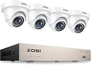 ZOSI 3K Lite 8CH H.265+ Home Security Camera System with AI Human/Vehicle Detection,Night Vision,5MP Lite 8 Channel CCTV DVR,4pcs 1080P 1920TVL 2MP Outdoor Indoor Surveillance Dome Cameras